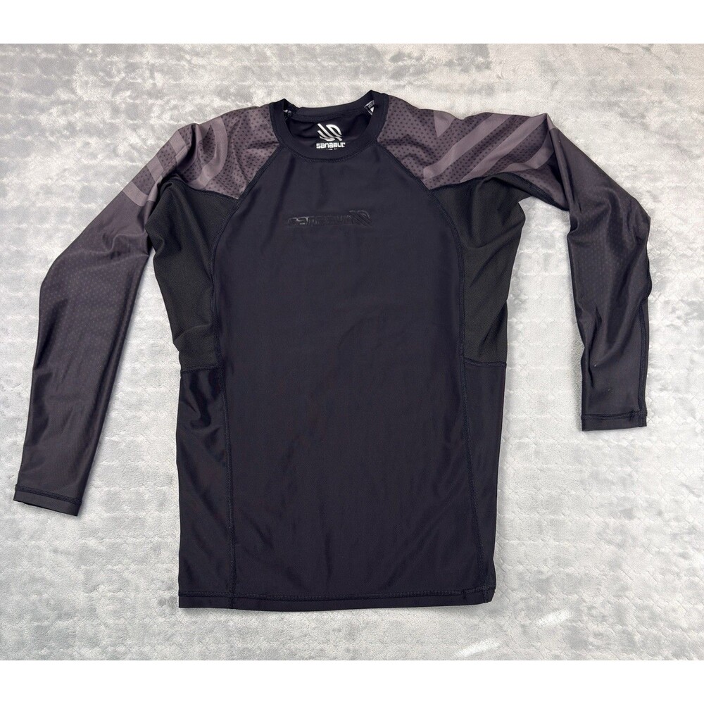 Sanabul Men's M Long Sleeve Compression Shirt Black Gray MMA BJJ Rash Guard